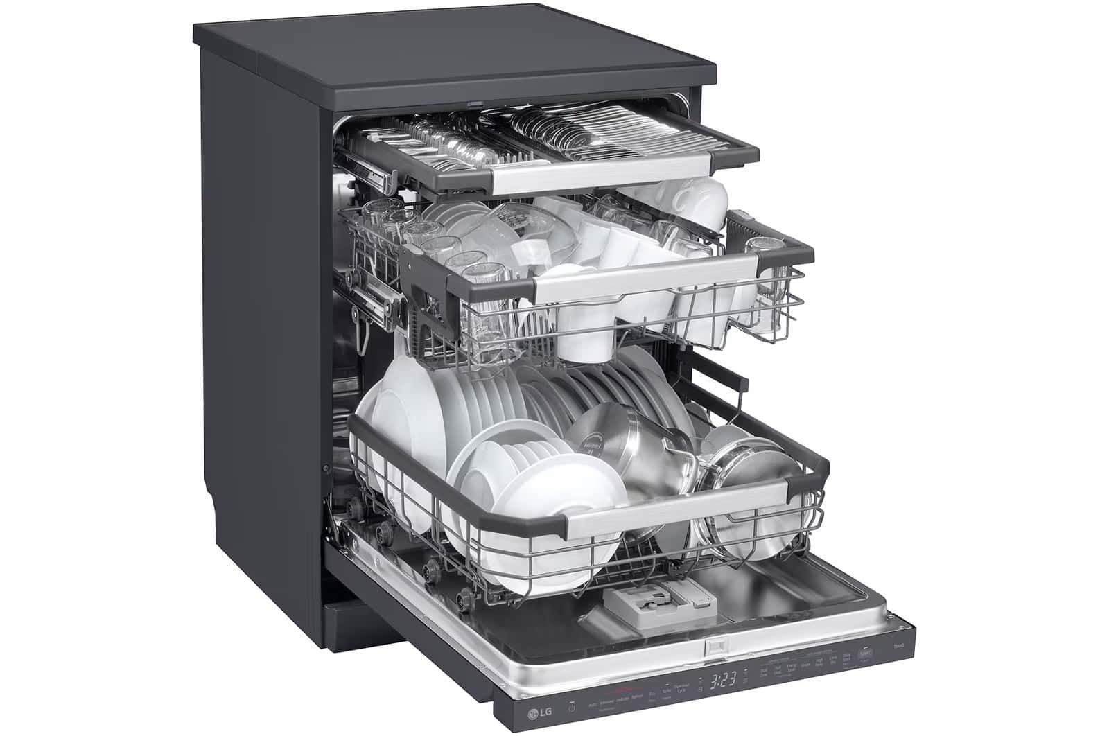 LG Bulaşık Makinesi QuadWash™ Ayarlanabilir Raflar Mat Siyah
